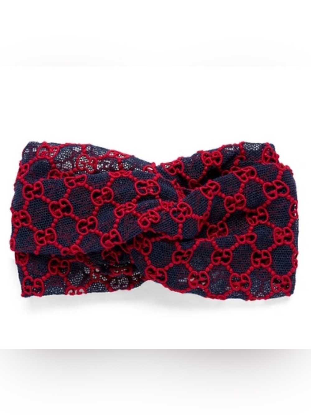 Gucci GG Macrame Red Navy Lace Headband